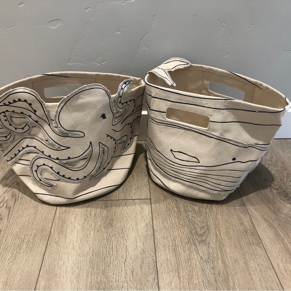 Pehr Nautical Canvas Storage Bins - Octopus and Whale Design